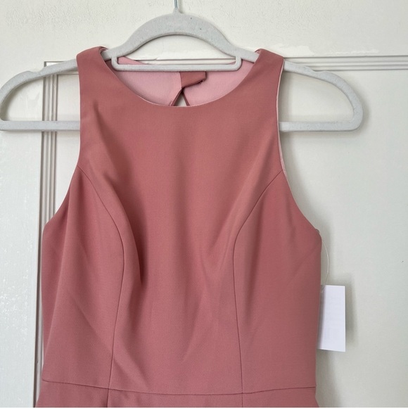 Dessy Collection DIAMOND CUTOUT BACK TRUMPET GOWN WITH FRONT SLIT IN DESERT ROSE - Picture 4 of 12